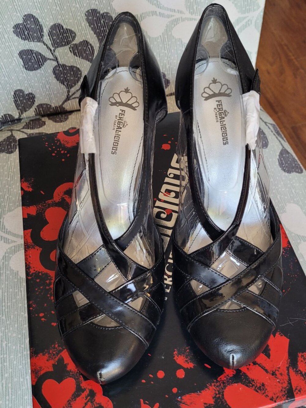 Fergalicious "In Crowd" Round Toe Ankle Closure Black Heels 8 1/2 Medium (NWT)